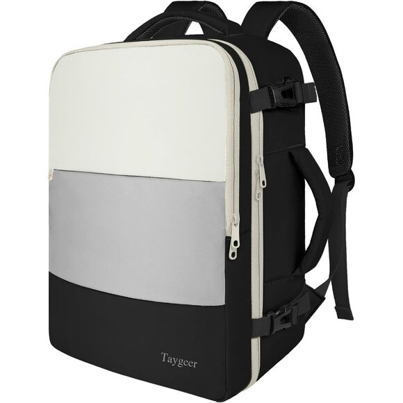 Taygeer Women Black/Cream/Gray Travel Backpack Carry On 15.6inch Laptop Backpack - Picture 1 of 1